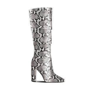 WETKISS Womens Knee High Snakeskin Black And White Boots WORN ONCE Size 7